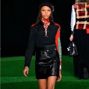 Marc by Marc Jacobs 2015 black red "Unite" epaulette snap up cargo blouse size M